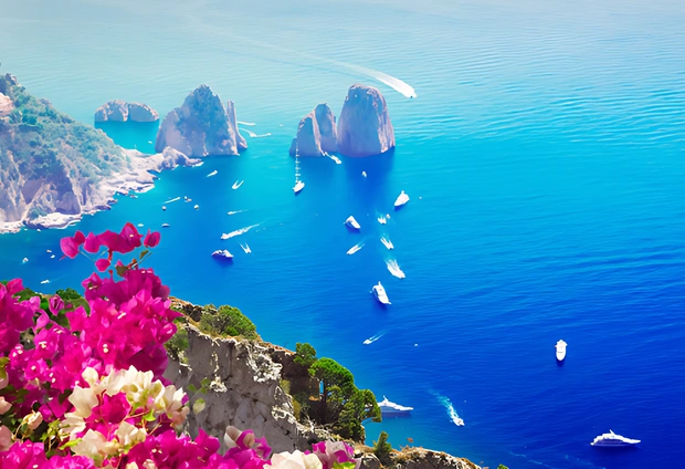 The coast of capri  located in the Tyrrheian Sea